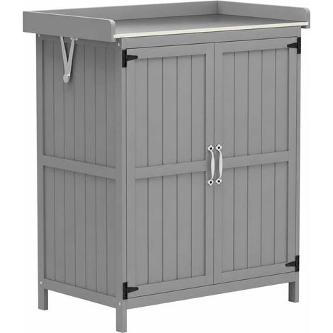 Armoire de jardin en bois gris avec plan de travail inox (1/5)