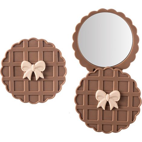 Miroir de Poche Rotatif Motif Gaufre - Miroir Maquillage Rond HD Portable, Miroir à Main Compact pour Voyage (1/5)