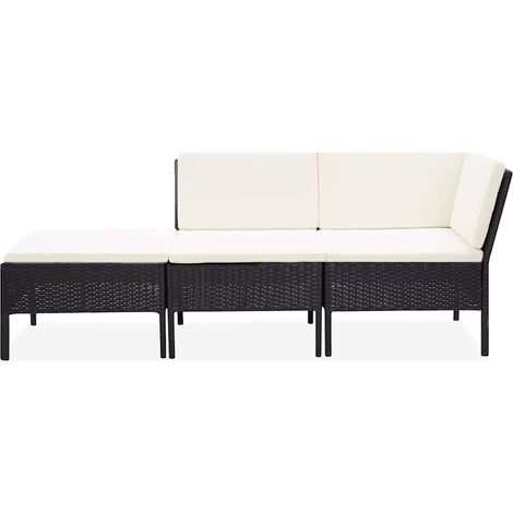 Maison Exclusive - Set Divani da Giardino 3 pz con Cuscini in Polyrattan Nero (1/5)