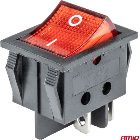 Interrupteur rectangulaire rouge 12V 230V lumineux BU02 amio-03613 (1/4)