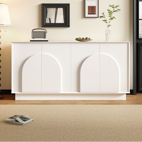 Aparador blanco de 4 puertas 160 x 38 x 80 cm MDF con acabado mate HAVRYA (1/5)