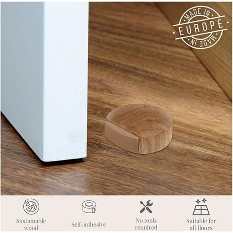 6 pièces Arrêts de Portes - Butée de Porte Adhesive en Bois pour Sol et Parquet – Stop Porte Adhésif - Butoir de Porte (Chêne Naturel)