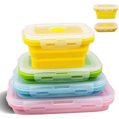 Boîte à lunch 4 pièces - boîte à lunch - en silicone, pliable, boîte à lunch, étanche, pour pique-nique, camping, fitness, école, bureau (silicone) (1/5)