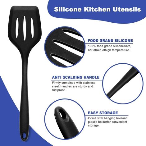 FLITI 12-Piece Silicone Kitchen Utensil Set, Food Grade, Heat Resistant to 230°C, with Holder, Black (1/5)