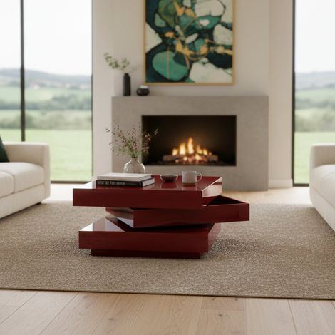 Mesa de Centro Pascoli, Forma Irregular, Tapa Madera Nobilitada, Color Rojo, 70x70x39h cm Rojo (1/5)