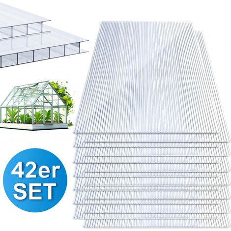 Jiubiaz 42 plaques alvéolaires en polycarbonate 4 mm, transparentes, 60,5 x 121 cm, 30,75 m² (1/5)