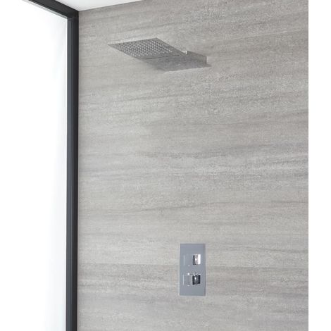 Kubix - Mitigeur de Douche Thermostatique Moderne avec Inverseur à Double Fonctions avec Pommeau Mural Pluie et Cascade 20 cm x 50 cm - Chromé (1/5)