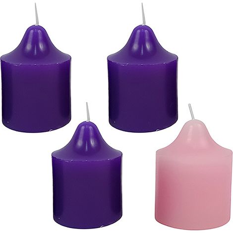 Set 4 Candele Avvento Cilindriche in Cera 3 Viola + 1 Rosa Candele Natalizie H 7.5 4 pezzi Colori Liturgici Tradizionali