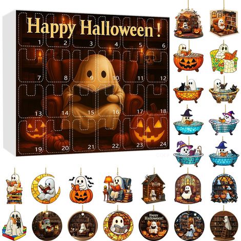 Calendrier de l'Avent d'Halloween avec jouets surprises, ensemble de décorations 2D pour la maison et les fêtes, idée cadeau sur le thème d'Halloween, style 1 (1/5)
