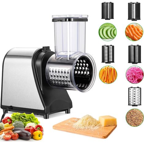 250W électrique Râpe et coupe-légumes 5 lames coniques bouton-pousson (1/5)
