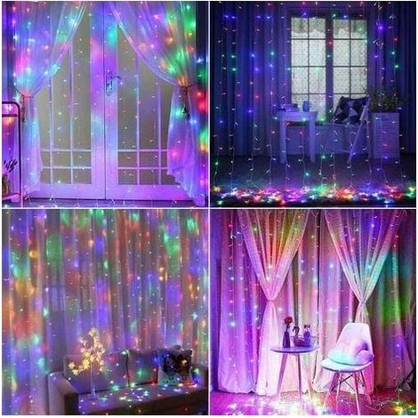 Guirlandes Lumineuses Rideau,6x3m 600 LED Rideau Lumineux,8 Modes d'Eclairage Etanche IP44,Decoration de Fenêtre Noël Mariage Anniversaire Maison Patio(Multicolore) (1/5)