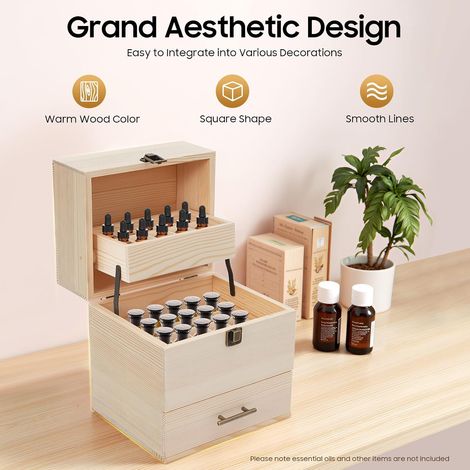 Boîte de rangement en bois à 3 étages pour huiles essentielles, 59 trous, pour bouteilles de 15 ml et 10 ml, vernis à ongles, Bois, 3 étages (1/5)
