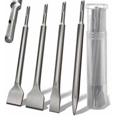 Set of 4 SDS-Plus chisels: round shank chisel, electric hammer, four-sided round chisel, 142 x 250 curved chisel, extra-large flat chisel