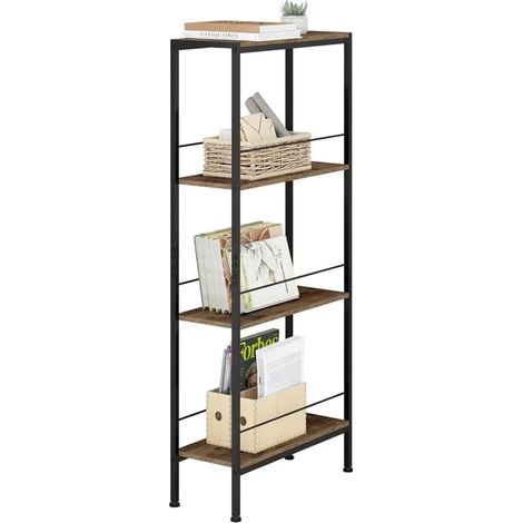 WOLTU Étagère Étroite à 4 Niveaux, Étagère Angle pour Cuisine, Salon, en MDF, Cadre Métallique, Marron Rustique+Noir, 50x20x110cm (1/5)