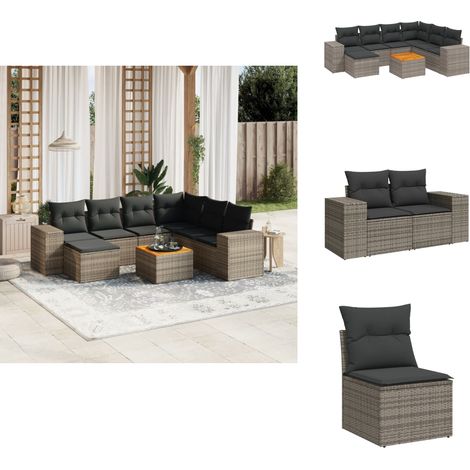Salon de jardin 8 pcs avec coussins gris résine tressée - Ensemble Salon De Jardin - Meuble Extérieur - Jardin Design - Mobilier De Jardin - Chaise Lounge (1/5)