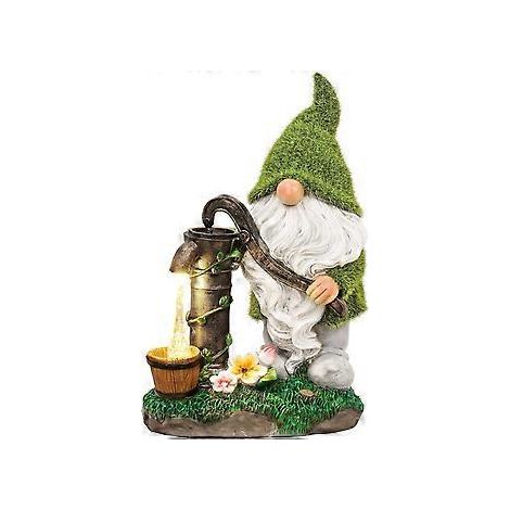Nain de Jardin Floqu Dcorations, 29cm Grande Drles GNOME Statue de Jardin Extrieur avec Bien Lumires Solaires, tanche Rsine Nain Figurines pour Cour D
