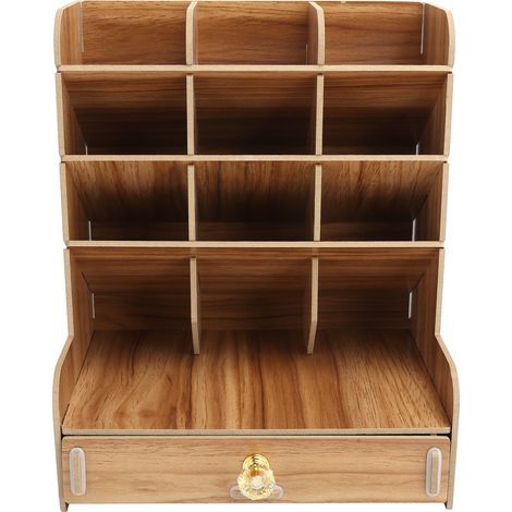 Bureau en bois étagère porte-revues multifonction porte-stylos boîte de rangement pour maison bureau (couleur bois de cerisier)