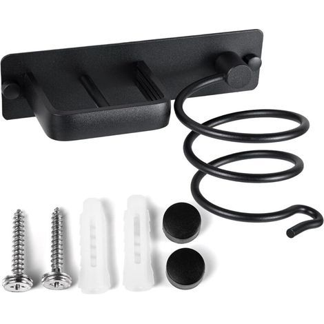 BUNTHAUS CSPARKV （ Noir ）Porte Sèche Cheveux Support de Lisseur en Aluminium avec Range Câbles Mural Fer à Lisser Brosses à Cheveux pour Organisateur Hôtel de Chambre à Coucher de Salle de Bain Salon 