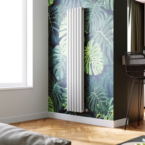 ELEGANT Vertical Radiator 1800 x 354mm Double Panel Designer White Oval Column Heating Rad (1/5)