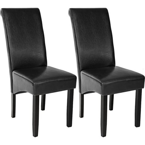 Lot de 2 Chaises de Salle à Manger noir aspect simili cuir avec pieds en bois résistants (1/5)