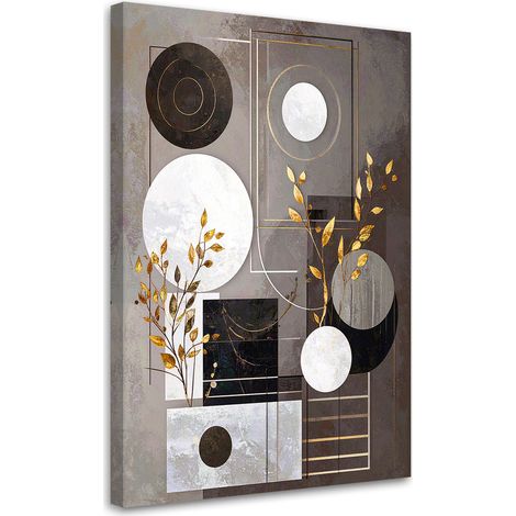 Tableau Moderne, Abstraction géométrique : cercles et feuilles en brun,20x30 (1/4)