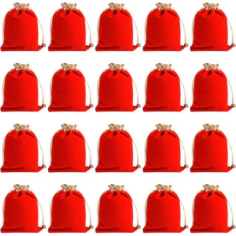 Lot de 20 sacs cadeaux en velours doré avec cordon de serrage pour mariage, anniversaire, Noël, 12,9 x 15,2 cm (rouge) (1/5)