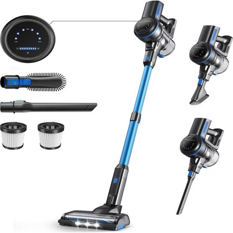 Aspirateur balai sans fil INSE S7P bleu avec écran LED et brosse à rouleau souple (1/5)