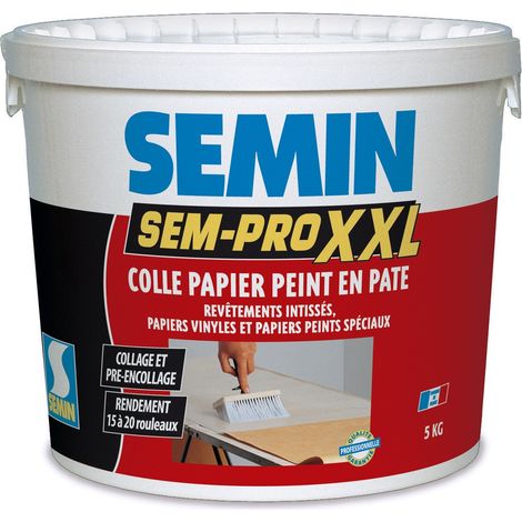 Semin – Colle papier peint en pâte – Haute performance pour papiers vinyls et spéciaux – Prête à l'emploi – Seau de 5 kg