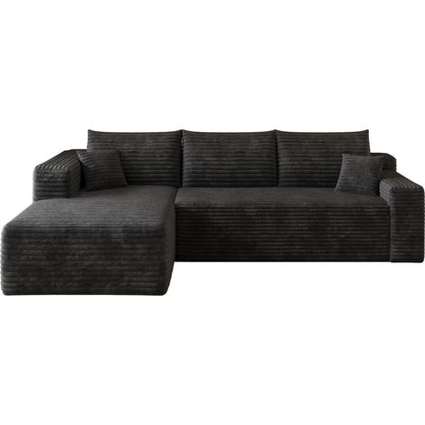 CHICFURN Canapé d'angle modulaire 241 cm en tissu noir, avec méridienne réversible, assise profonde, sans montage, style minimaliste pour salon et chambre (1/5)