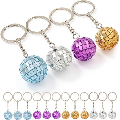 Boules Disco Porte-clés 12 Pièces - Mini Miroirs Multicolores - Petit Miroir - Idéales pour Décorations de Fête des Années 70, 80, 90 et Accessoires de Style Retro (1/5)