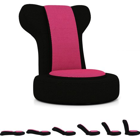 Fauteuil gaming de sol rose avec appuie-tête et dossier réglables, tissu mesh respirant et cadre métallique pour salon et chambre (1/5)