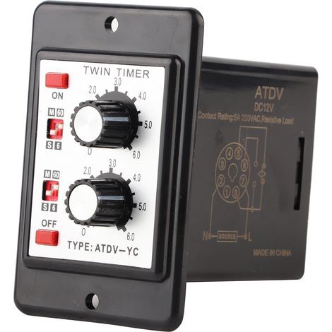 Doppelter Zeitschaltuhr-Relais-Taster Ein/Aus, ATDV-YC 6S-60M Steuerzeitschalter (DC 12V) (1/5)
