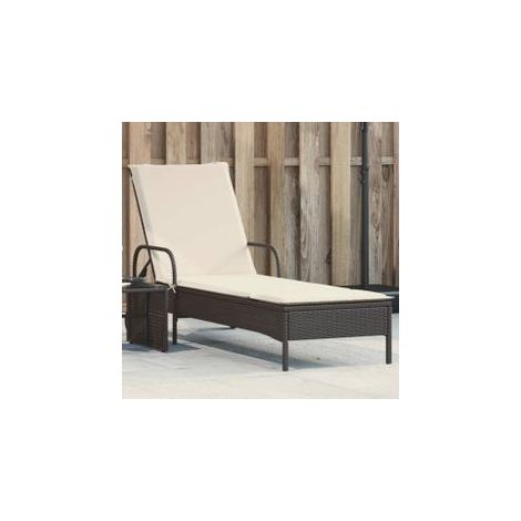 Chaise longue avec roues et coussin noir résine tressée (1/5)