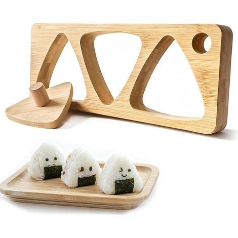 Moule à Onigiri en Bambou avec Presse, Moule Onigiri Triangle pour 3 Pièces, Forme à Boules de Riz, Mini Presse à Sushi pour Bento (1/5)