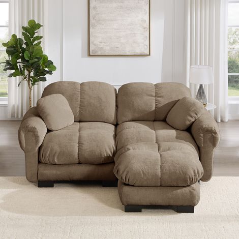 Canapé d’angle modulaire L en chenille marron, 190x149x90 cm, avec ottomane mobile - OKWISH (1/5)