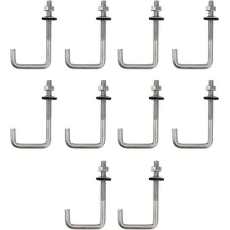 (10 pièces) Boulon d'ancrage de toit M6x25x100mm en acier inoxydable 304, crochet en J, crochet mural, crochets à tige longue avec écrou hexagonal, vis d'ancrage pour béton