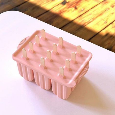 moules à crème glacée en Silicone,sans BPA,à dégagement facile,avec 50 bâtonnets,12 pièces- Rose[F76659]