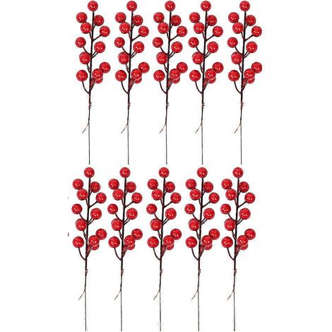 Lot de 10 branches de houx artificielles pour décorer votre sapin de Noël et votre maison. Fruits, baies et fleurs.-16CM-Red (1/2)