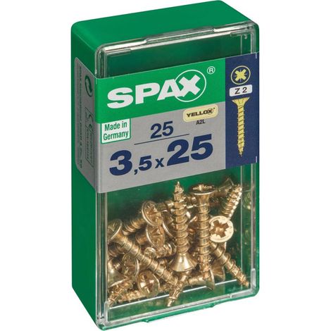 Caja de 25 unidades de tornillo para madera Spax con cabeza plana en Yellox 3,5x25mm Spax (1/4)