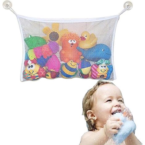 Bolsa de almacenamiento para juguetes de baño infantiles con 2 ventosas, organizador de malla para secado al aire y un baño limpio.