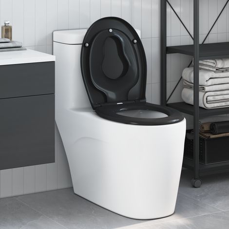 Schnellverschluss-WC-Sitz Schwarz 44.5 x 37.3 x 4.3 cm vidaXL (1/5)