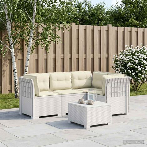 vidaXL Canapé de jardin 4 places avec coussins aspect rotin PP Blanc (1/4)