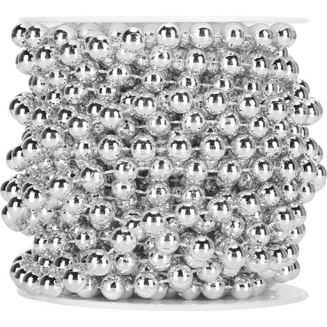 Guirlande de perles en plastique, bobine de corde, rideaux suspendus, décorations de Noël, 8 mm, 10 mètres/rouleau, argent