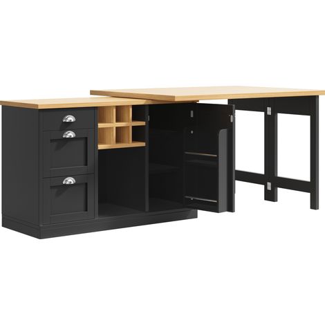Table bar multifonction extensible avec rangement, îlot de cuisine noir en MDF, 120-197 cm (1/5)