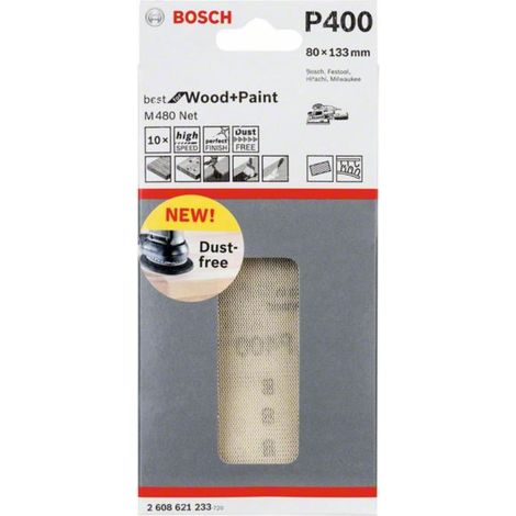 Bosch Accessories 2608621233 2608621233 Papier abrasif pour ponceuse vibrante Grain 400 (Ø x L) 80 mm x 133 mm 10 pc(s) A319812 (1/4)
