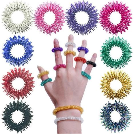 Lot de 14 anneaux anti-stress – Anneaux de manipulation et jouets sensoriels anti-stress pour l'anxiété et le TDAH (1/5)