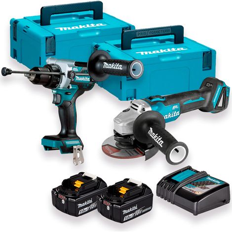 Makita DLX2552TJ Kit herramientas 18V LXT®, taladro percutor DHP492 y amoladora DGA504