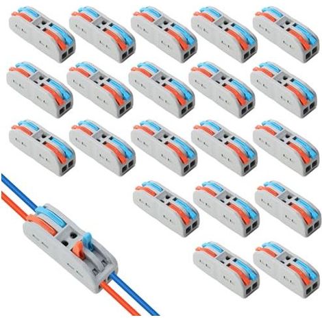 20 Stück SPL-2 Schnellanschlussklemmen, 2 Eingangs-/Ausgangsanschlüsse mit Hebel, wiederverwendbare elektrische Steckverbinder für Kabel von 0,08–4 mm², werkzeuglose Verbindung für Haushalt, Auto, LED (1/5)