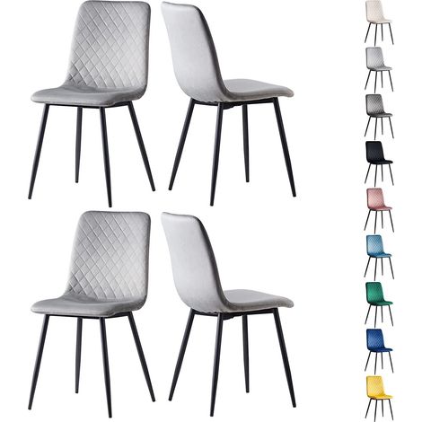 Set of 4 Designer Velvet Fabric Dining Chairs Metal Legs Lexi Chairs LIGHT GREY
