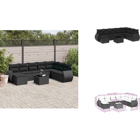 9-tlg. Garten-Sofagarnitur mit Kissen Schwarz Poly Rattan - Gartenmöbel Set - PE-Rattan Möbel - Outdoor Lounge - Esstisch Set - Gartenlounge (1/3)